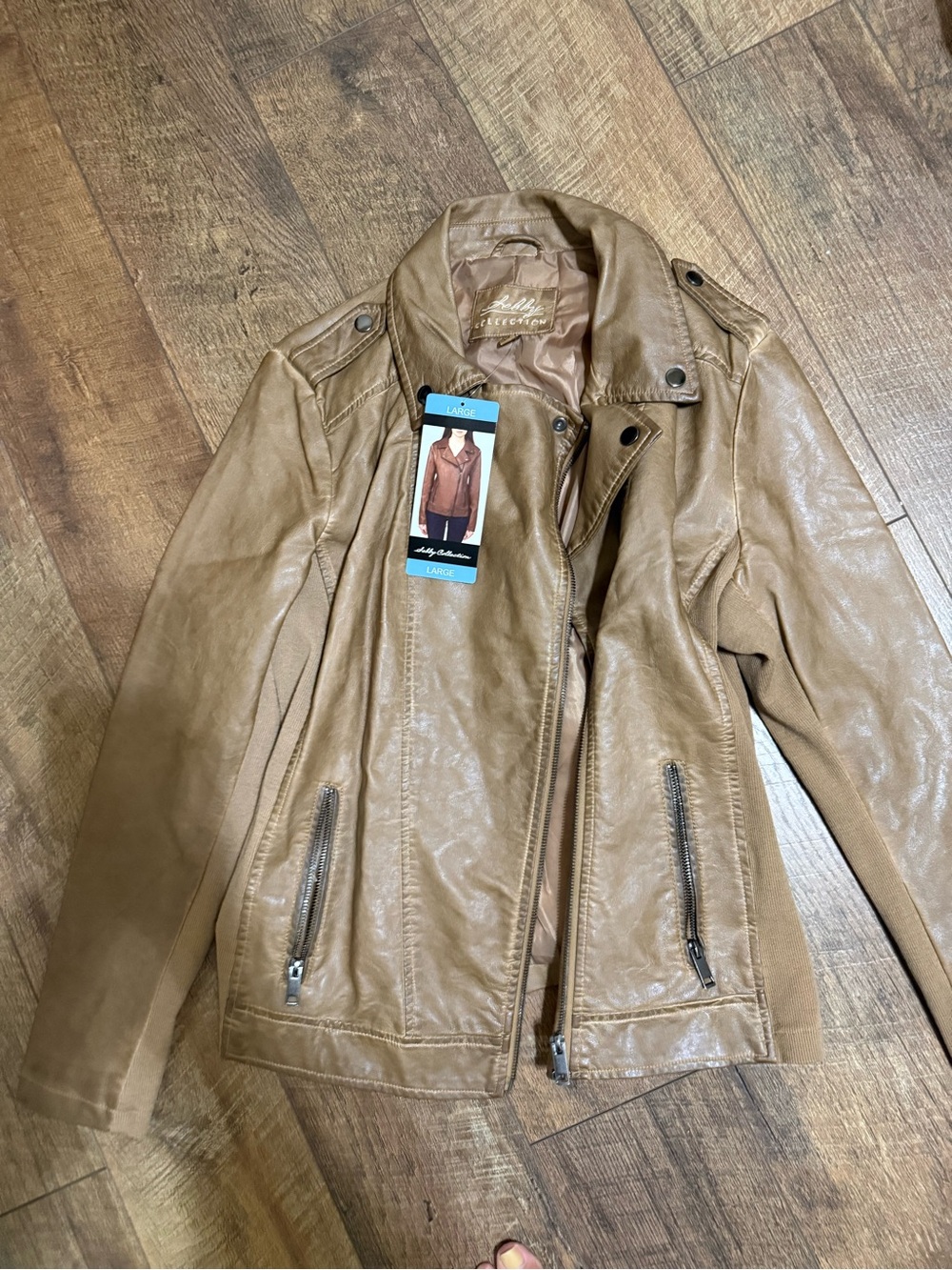 Halogen Tan Faux Leather Moto Jacket